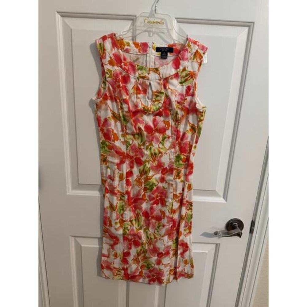 Chaps Floral Watercolor Garden Dress Pink Peach White Cotton Keyhole Size 4